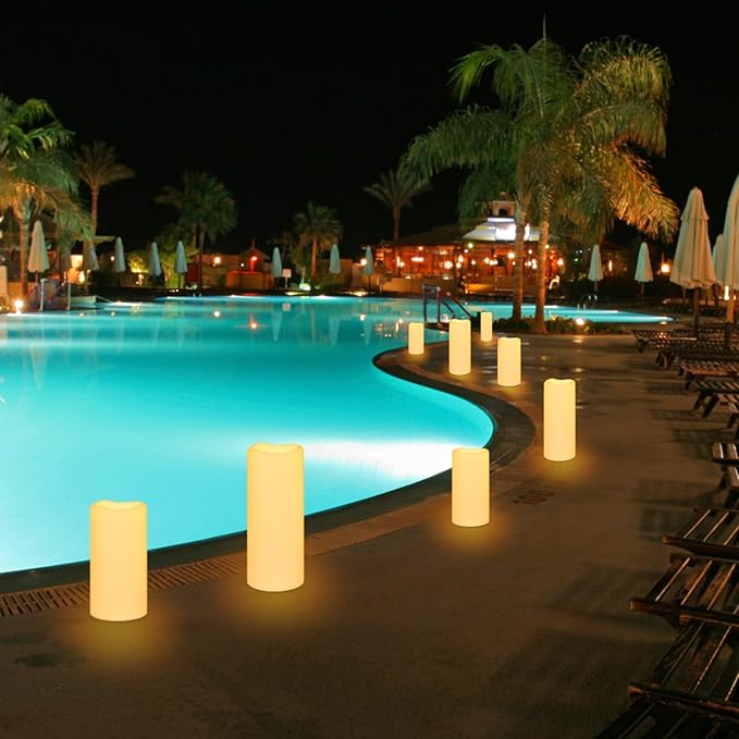Outdoor Indoor Waterproof Flameless Candles Flickering with Remote Timer, White LED Pillar Candles Battery Operated Pack of 4, Long Lasting Electric Candles Lanterns Φ 3" H 4” 5” 6” 8”
