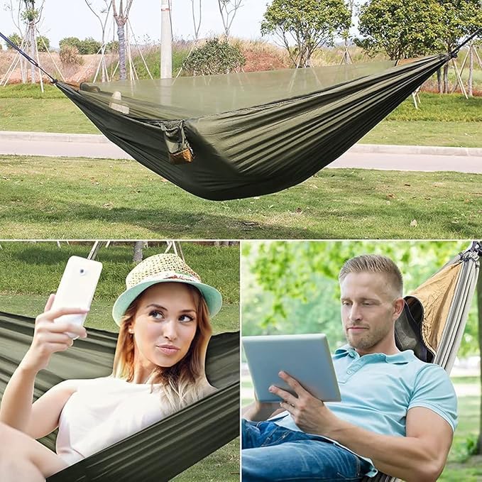 Ultralight Travel Hammock with Mosquito Net, Portable Outdoor Double Hammock with Tree Straps, Parachute Nylon Hammock Swing, for Travel Beach Patio (Color : A, Size : 290x140cm)