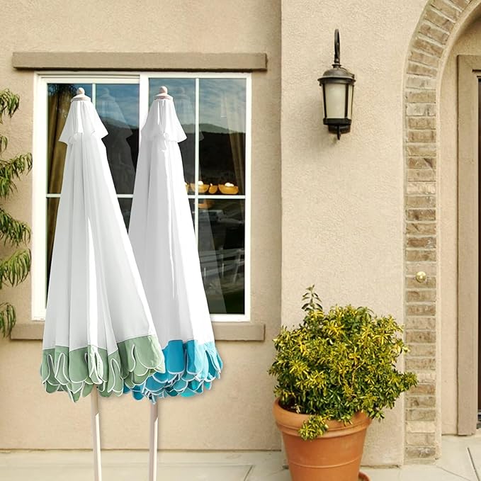 9Ft Elegant Valance Patio Umbrella, Outdoor Umbrellas for Patio with Auto-Tilt and Crank Systerm, Table Umbrella for Outdoors, Poolside,Beach, Backyard