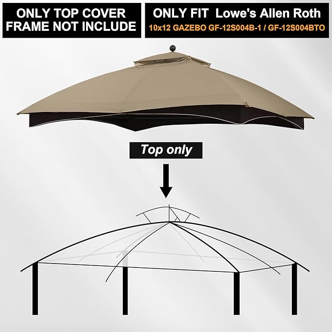 MASTERCANOPY Replacement Canopy Top for Lowe's Allen Roth 10x12 Gazebo #GF-12S004B-1 (Khaki,Polyester)
