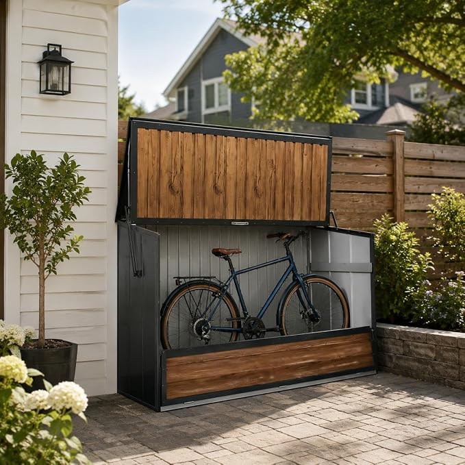 Outdoor Storage Box 594 Gal Galvanized Steel Deck Cabinet, Charcoal Grey