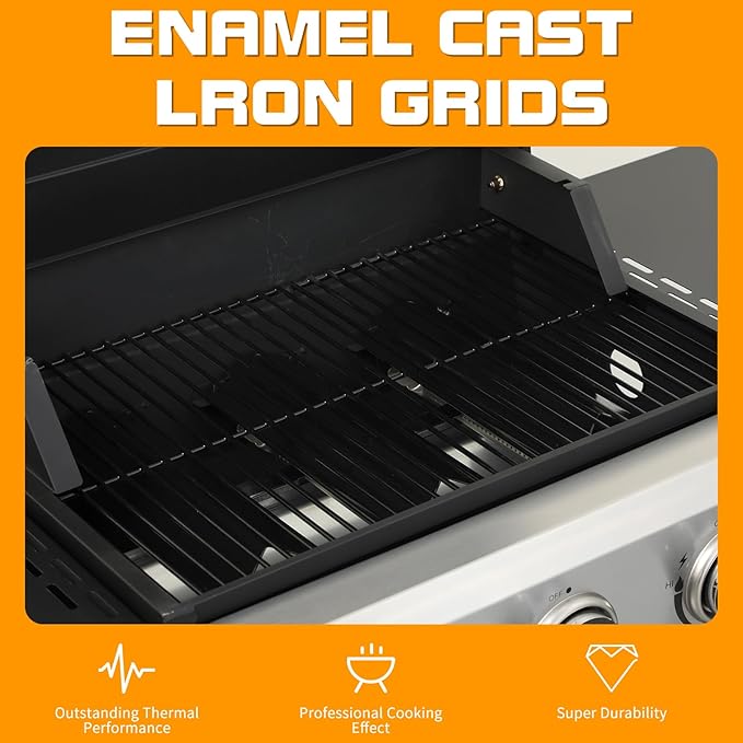 CIG GARDEN 3-Burner Propane Gas Grill,Outdoor Barbecue Grill with Side Tables and Wire Enamel Cooking Grids,31,500 BTU Output Stainless Steel Grill for Patio Garden Camping Backyard BBQ