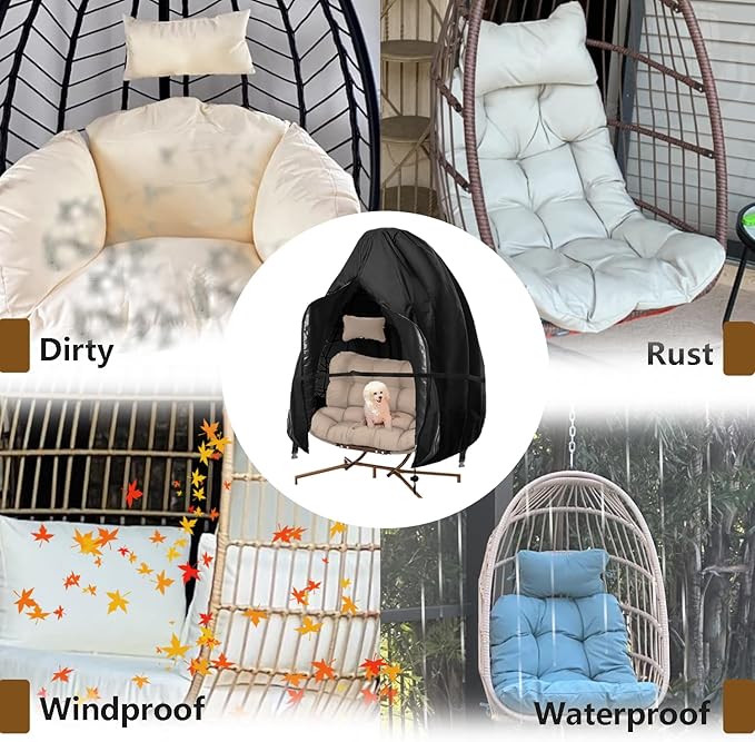 FLYMEI Egg Chair Cover Waterproof Double Egg Chair Covers for Outdoor Furniture 420D Patio Hanging Swing Chair Cover 91x80 inches, Khaki