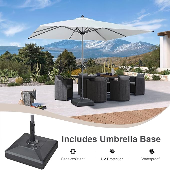 PURPLE LEAF 10' x 10' Square Patio Market Umbrella with Base Outdoor Table Umbrellas Aluminum Frame Sun Shade with 8 Sturdy Ribs for Garden Deck Lawn Pool White