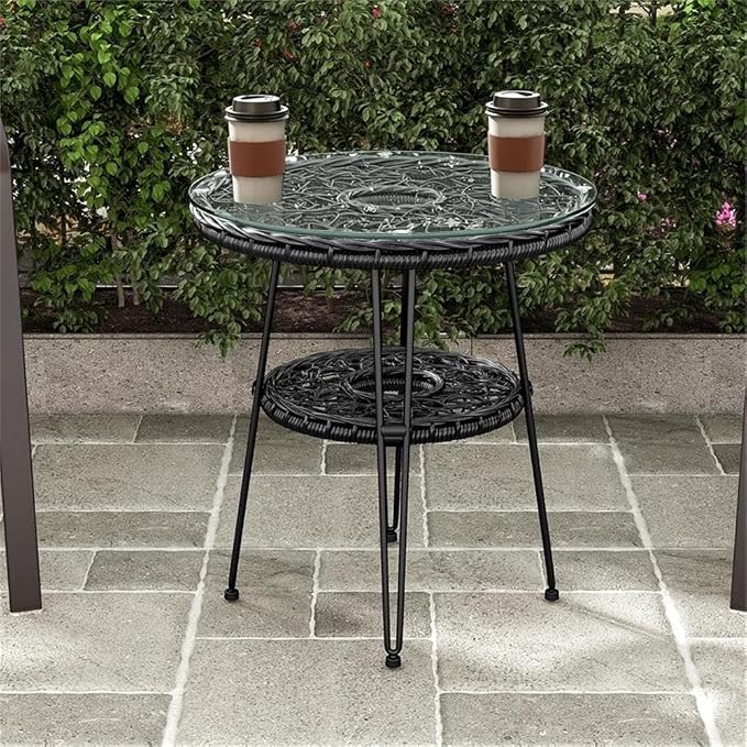 Furniture of America Muse & Lounge Co. Serene Wicker/Rattan Round Outdoor Coffee Table in Black