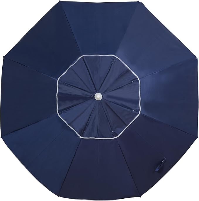 Beach Umbrellas for Sand Heavy Duty Wind Portable,7ft Outdoor Umbrella with Sand Anchor,Tilt and UV 50+ Protection, Includes Carry Bag for Beach, Patio, and Garden,Polyester Fabric with Silver Coating, Navy Blue
