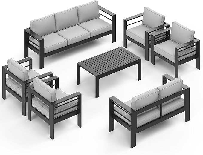 Wisteria Lane 7-Piece Outdoor Patio Furniture Set, Outdoor Sectional Furniture with Upgraded Cushions, Outdoor Conversation Seating Set for Balcony, Garden, Deck, Backyard, Black