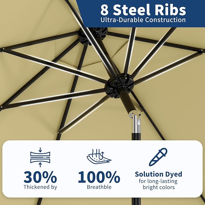 10Ft Patio Umbrella - 8 Sturdy Ribs Outdoor Table Umbrella with Crank Lift & Push Button Tilt - Market Umbrella for Pool, Deck, Yard, Garden - Turquoise