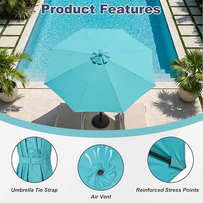 BPS Patio Umbrella Replacement Canopy for 9 ft 8 Ribs Table Umbrella, Outdoor Umbrella Replacement for Market Parasol, Canopy Only