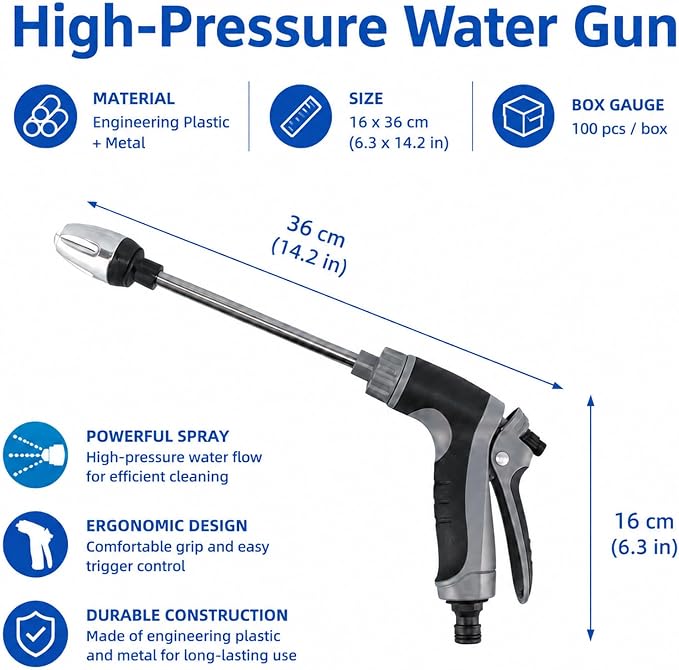Pressure Washer Nozzle, Long Metal Extension Pole, Ergonomic Non-Slip Handle, Universal Quick Connect, for Aquoxis Watering Plants & Outdoor Cleaning, Black