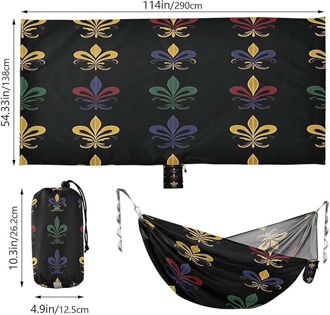 Hammocks for Outside Mardi Gras Fleur De Lis Camping Hammock Portable Hammocks with Tree Straps and Carry Bag Camping Accessories for Hiking Beach Outdoor