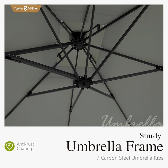 Sophia & William Cantilever Patio Umbrella 10'x 13', Hydraulic Lift Offset Large Outdoor Umbrellas, 2-Tier Hanging Umbrella with 360-degree Rotation, Grey(No Base)