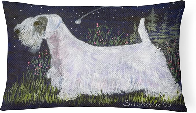 Caroline's Treasures SS8145PW1216 Sealyham Terrier Canvas Fabric Decorative Pillow Machine Washable, Indoor Outdoor Decorative Pillow for Couch, Bed or Patio, 12HX16W