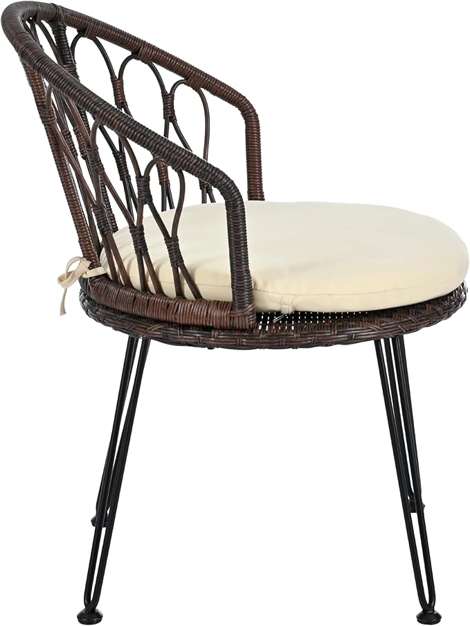 Montary 3 - Piece Outdoor Leisure Set,2 Stylish Hand - Woven Rattan Single Chairs & a Sturdy Tempered Glass Round Table - Ideal for Relaxing on Balconies and Courtyards,Brown & Beige
