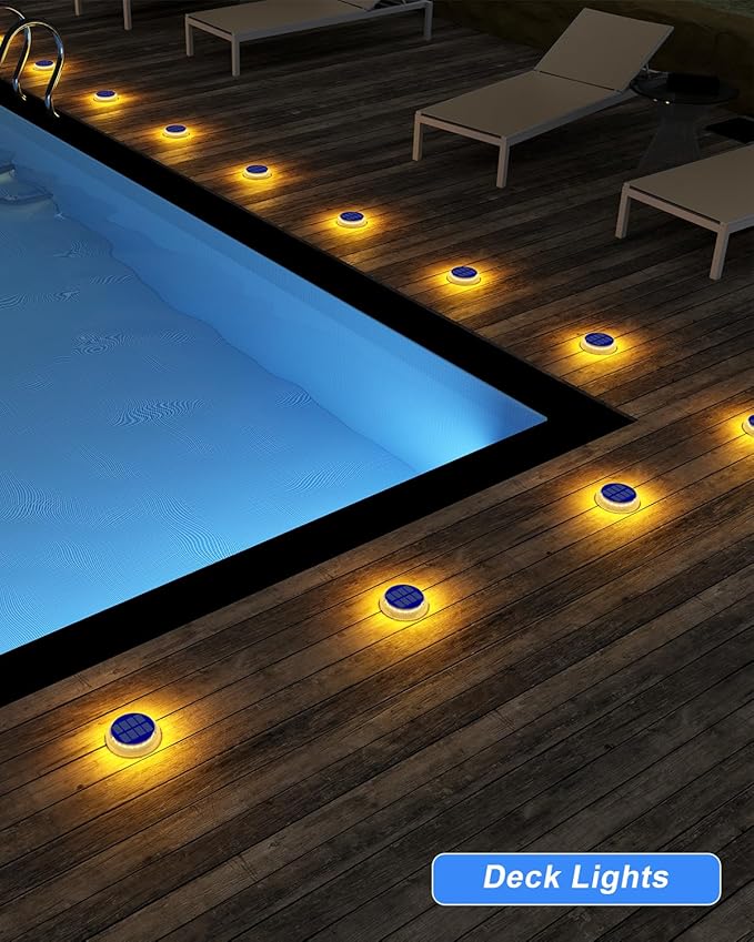 DetarZinLED Solar Step Lights Outdoor Waterproof, 4 Pack Warm White Flat Lights Solar Powered for Outside Stair, Deck, Dock, Pathway, Driveway, Ground