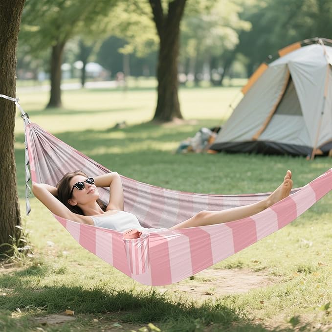 Pink Vertical Stripes 330lb Capacity Camping Hammocks Indoor Hammock for Camping Travel Accessories soporte para hamacas para adultos