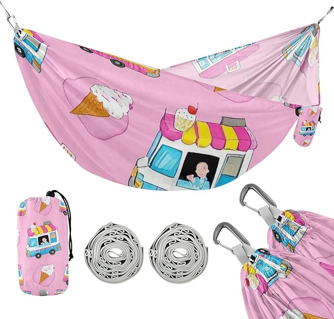 Pink Ice Cream Truck Summer 330lb Capacity Hammocks Swing Hammock for Camping & Hiking Essential hamacas para adultos con soporte