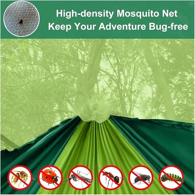 Hammock Camping Hammock with Net, Lightweight Portable Double Parachute Hammocks, High Capacity & Tear Resistance for Backyard,Hiking Camping Essentials (Color : Gray and blue-6loops)