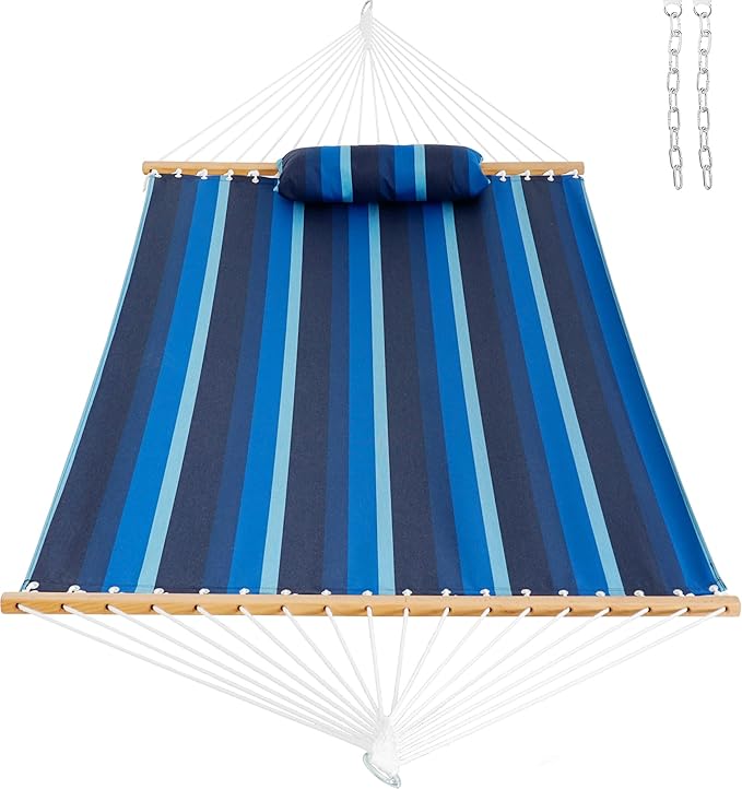 Lazy Daze Hammocks 12 FT Sunbrella Fabric Hammock not Fading with Spreader Bars and Free Pillow Fits for 2 Persons, All Weather and Fade Resistant for Patio Yard, 450 lbs Capacity, Gateway Indigo