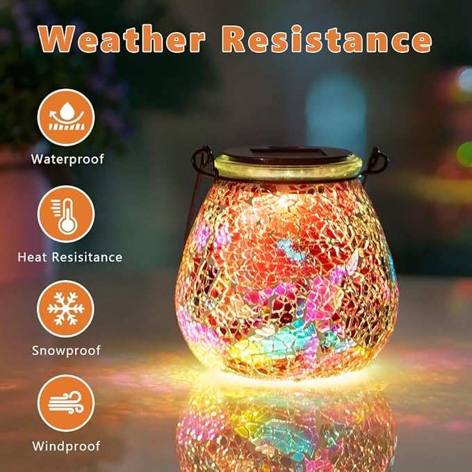 Stargarden 2 Pack Mosaic Solar Lantern ,Outdoor Hanging Waterproof Mosaic Light Solar Table Lamp for Garden ,Patio,Yard Decor (Red)