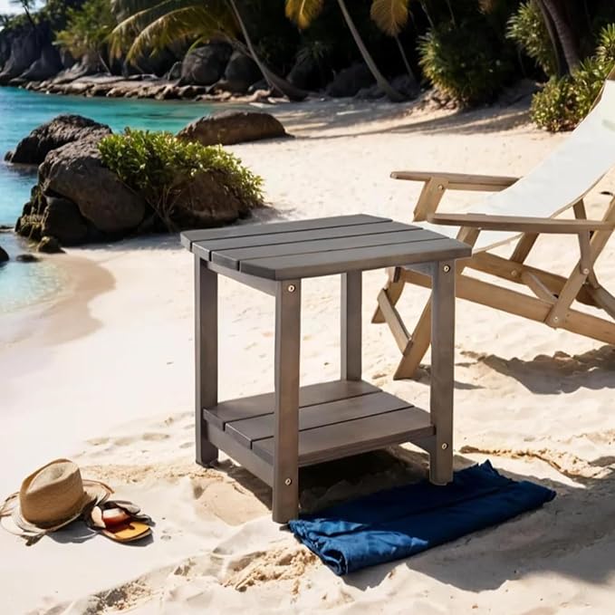 Outdoor Side Table, 2-Tier Small Outdoor Table for Patio, Adirondack Side Tables for Outside or Indoor (Dark Brown, 18 * 14 * 18.5)