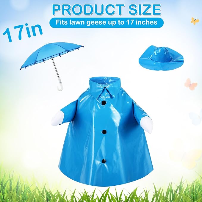 FuWeave Summer Baby Goose Outfit Raincoat and Umbrella for 17'' Lawn Porch Baby Goose Costume Plastic Raincoat Clothes for Summer Spring Outdoor Patio Yard Lawn Decoration(Blue)