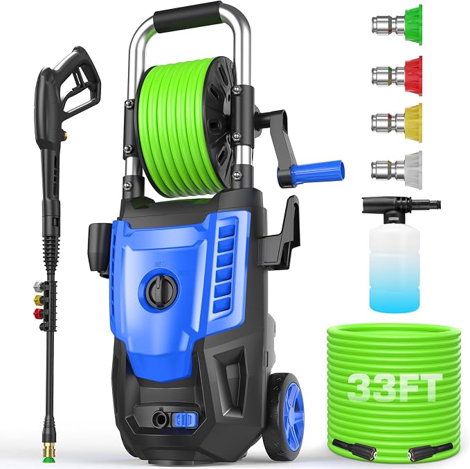 Pressure Washer 4800PSI, 4.0GPM Portable Power Washer with Foam Cannon,4 Nozzles,33FT Hose and Soap Bottle,Car Wash Machine/Car/Driveway/Patio Clean,Blue