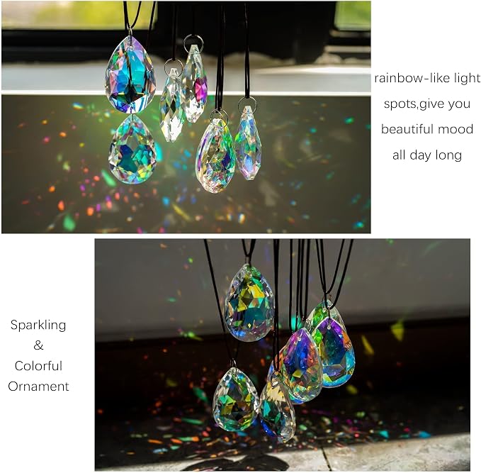 12 Pieces 50mm Crystal Prisms Chandelier Colorful Bauhinia Ornament Pendant | Rainbow Maker Hanging Prisms Suncatchers for Wedding Party Christams Tree Garlands Decoration DIY Jewelry