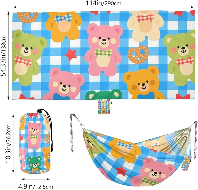 Cartoon Cute Colorful Bears 330lb Capacity Outdoor Hammocks Cloth Hammock for Outside Beach Patio Garden hamaca de Algodon para Jardin