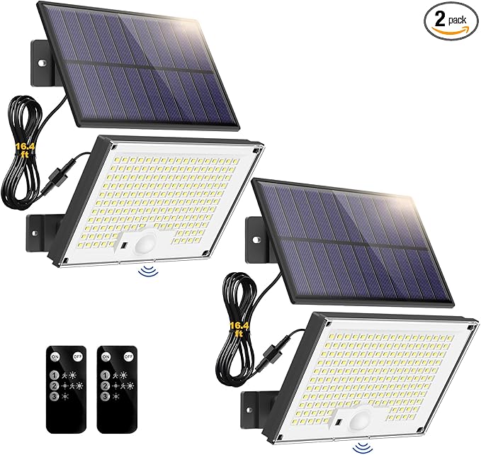 Gusicil Solar Lights for Outside, 172LED 3Modes Split Motion Sensor Outdoor Lights with Remote Control, Solar Lights Outdoor Waterproof IP65, Outdoor Solar Lights for Yard,Patio,Garden,Garage, 2 Pack