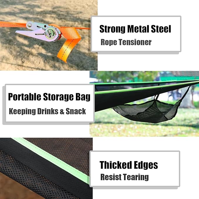 Triangle Hammock 13Ft Multi Person 3 Point Tree Hammock,Max 600LBs Extra Large Sky Camping Hammock for up to 2-4 Adults/Kids with 3 Ratchets/Straps/Net Pockets/Carabiners and Storage Bags-Black ﻿
