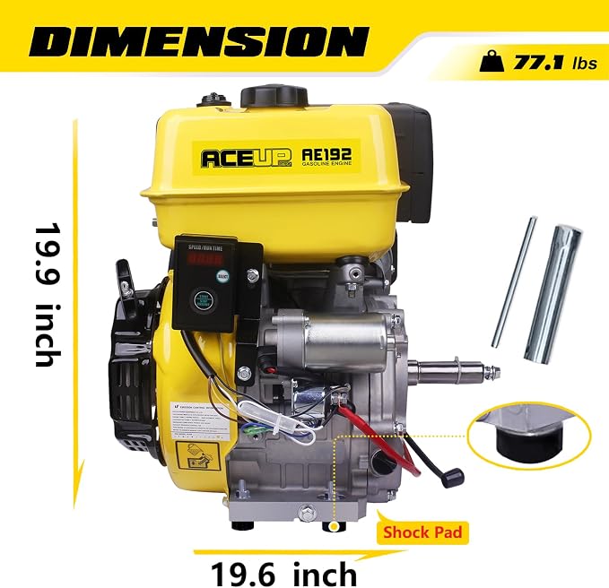 Aceup Energy 18HP 459cc Gas Engine Horizontal Shaft, 4 Stroke OHV Gas Motor with Electric Start EZ, Shaft 1" (25.4mm) Diameter
