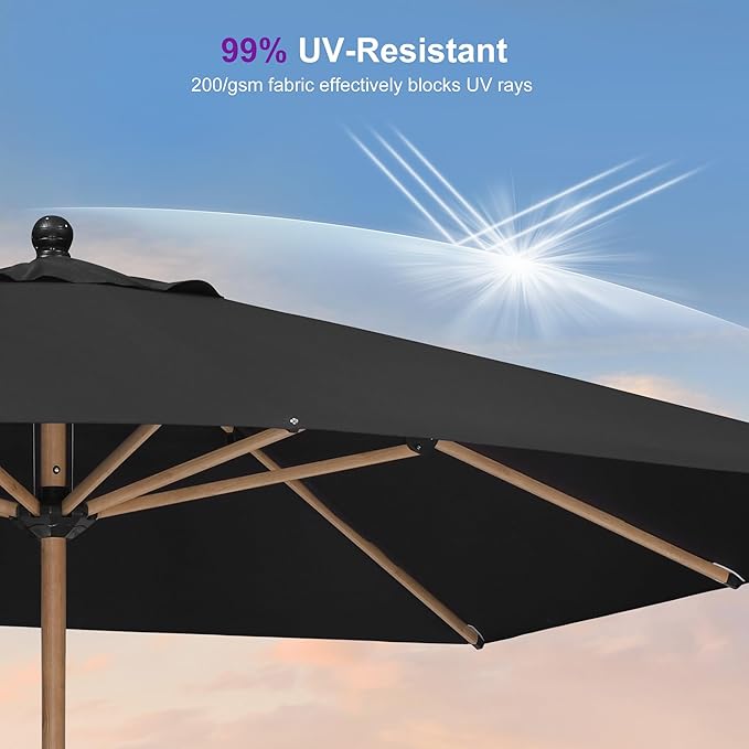 PURPLE LEAF 8' x 10' Patio Umbrella Outdoor Table Umbrella Aluminum Market Umbrella with 8 Sturdy Ribs & Crank Rectangular Outdoor Umbrellas for Garden Patio Lawn, Black