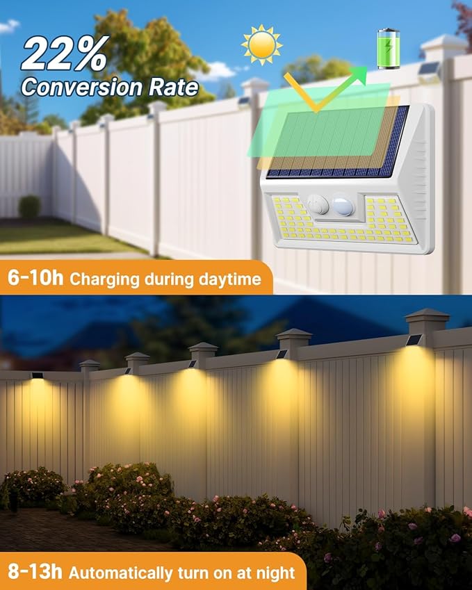 vighep 12Pack White Solar Lights Outdoor Motion Sensor, 3000K Warm Light/3 Lighting Modes, IP65 Waterproof Solar Powered Wall Lights Outside for Garden Fence Backyard Deck Driveway