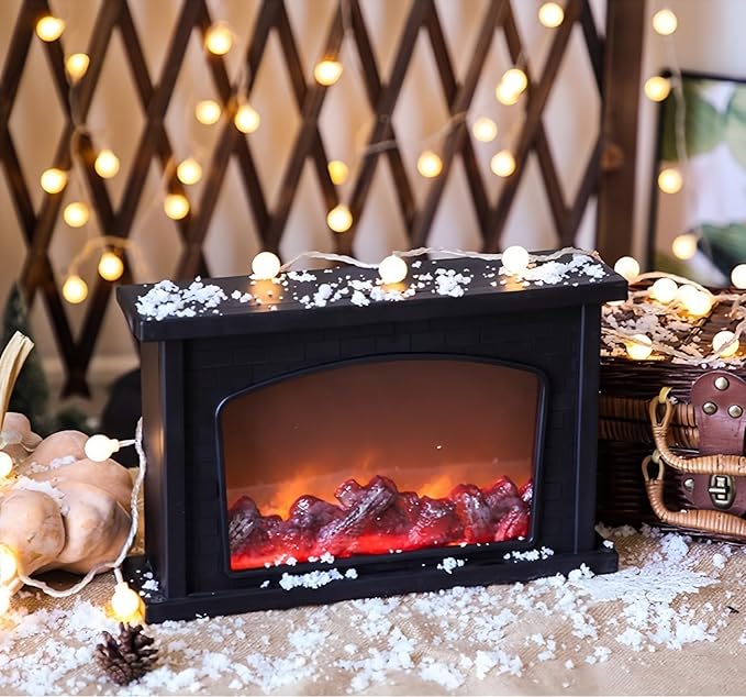 Simulated LED Fireplace Lantern USB & Battery Powered Flameless Light with Simulation Flame Table Decorative Lamp Mini Fireplace Ornament for Cozy Home Decor Free Standing Electric Log Burner