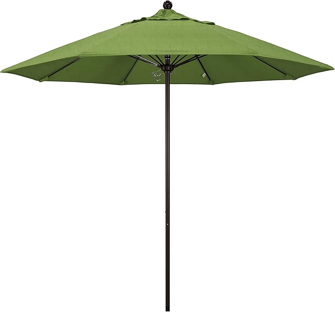 California Umbrella 9' Rd. Venture Series Contract Grade Patio Umbrella, Push Open Pin Stop, Bronze Finish, Sunbrella Spectrum Cilantro