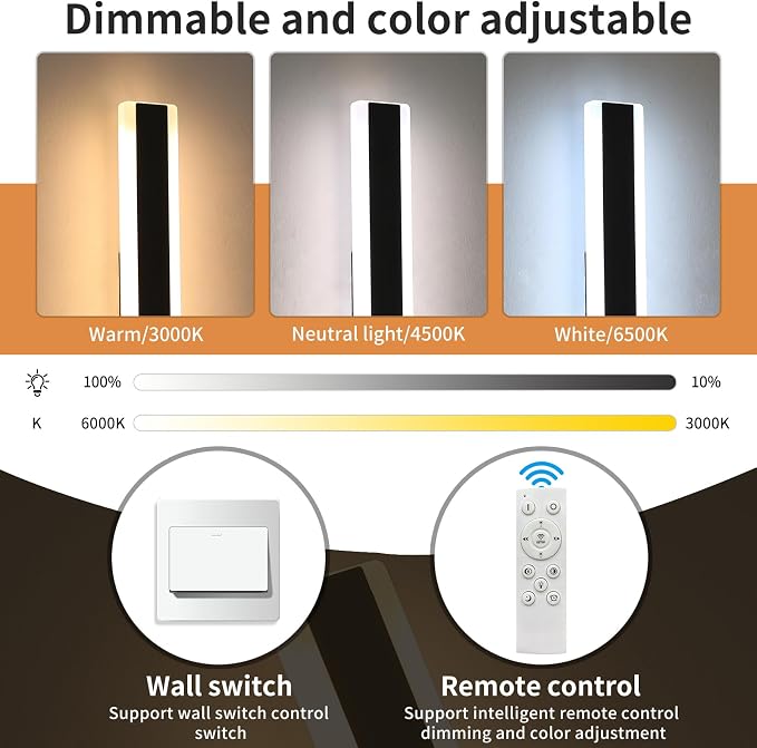 39inch Outdoor Modern Wall Sconces, Dimmable Exterior Wall Mounted Lighting 3 Color 3000K/4500K/6000K, IP65 Waterproof, Minimalist Porch Lights Fixture for Yard Patio Garage with Remote Control