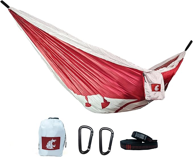 Rincon Official (Washington State University) University College Hammock - Premium 210T Nylon, Spacious 112 x 74 inches (LxW) Double & Single Camping Hammock - Portable Gear for Students and Alumni