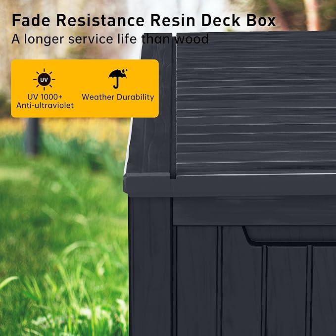 DRATO 200 Gallon Deck Box, Waterproof Resin Large Outdoor Storgae Box for Patio Furniture, Patio Cushions, Gardening Tools, Pool Supplies, Lockable (Black, 200 Gallon)
