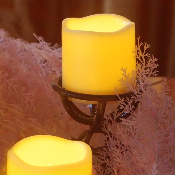3”X3” Outdoor Flameless Candles Battery Operated LED Waterproof Pillar Candles with Remote Timer Electric Flickering LED Lights for Christmas, Halloween, Wedding, Home, Garden Decorations 2 Pack
