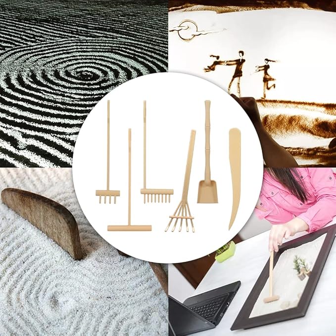 Pilarmuture 6pcs Mini Zen Garden Rake Tool,DIY Sand Zen Garden Tools for Office,Tasteful and Elegant Zen Garden Tools,Meditation Rock Sand Garden Accessories(Beige)