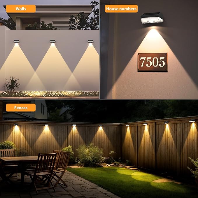 Solar Fence Lights,9 Lighting Modes ＆ Color Changing Mode IP65 Waterproof Outdoor, Solar Deck Lights for Outside/Patio/Backyard/Wall/Pool/Fence/Railing/Step(8Pack)