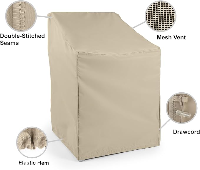 Covermates Elite Outdoor Sectional Armless Chair Cover – Water-Resistant 300D Polyester Patio & Garden Chair Protection with Drawcord Hem, Buckle Straps & Mesh Vents, 25W x 28D x 33H, Khaki