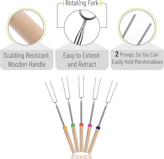UNCO- Marshmallow Roasting Sticks, 32”, 16 Pack, Extendable Stainless Steel Smores Sticks for Fire Pit, Smores Skewers, Campfire Cooking Equipment