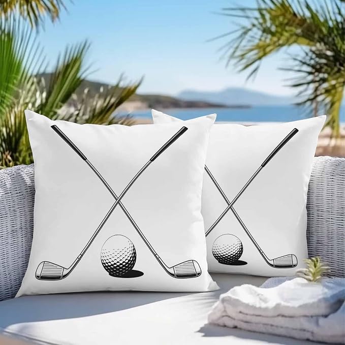 Vandarllin Outdoor Throw Pillows Covers 24x24 inch Set of 2 Waterproof Golf Ball Club Decorative Zippered Cushion Covers for Patio Furniture, Game Sports Lumbar Pillowcases