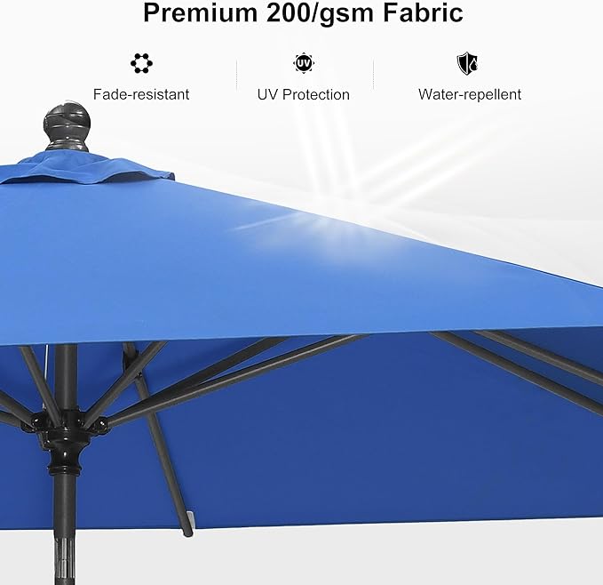 PURPLE LEAF 11.5' x 8' Rectangle Patio Market Umbrella with Base Outdoor Table Umbrellas Aluminum Frame Sun Shade with 8 Sturdy Ribs for Garden Deck Lawn Pool Sky Blue