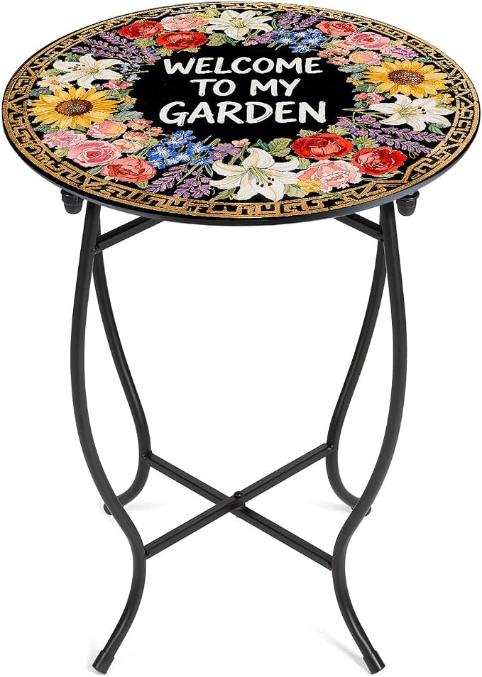 Outdoor Side Table, Versatile Round Small Table for Balcony Yard Porch Rocking Chair and Pool Chair, Weather Resistant Metal Patio Table for Indoor Outdoor Use