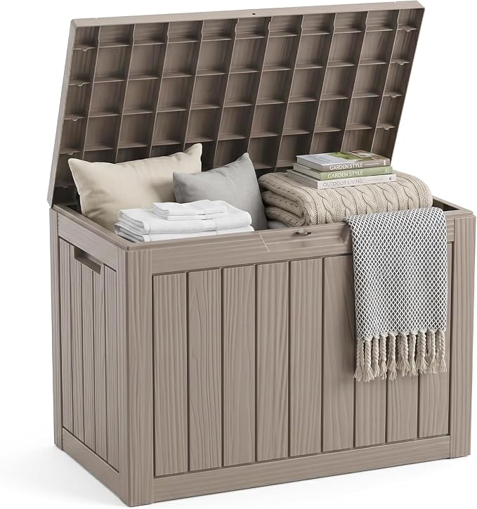 EasyUp 50 Gallon Deck Box,Outdoor Storage Box for Garden Tools Equipment,Cushions and Patio Storage,Lockable and Resin,Easy to Install(Grey)