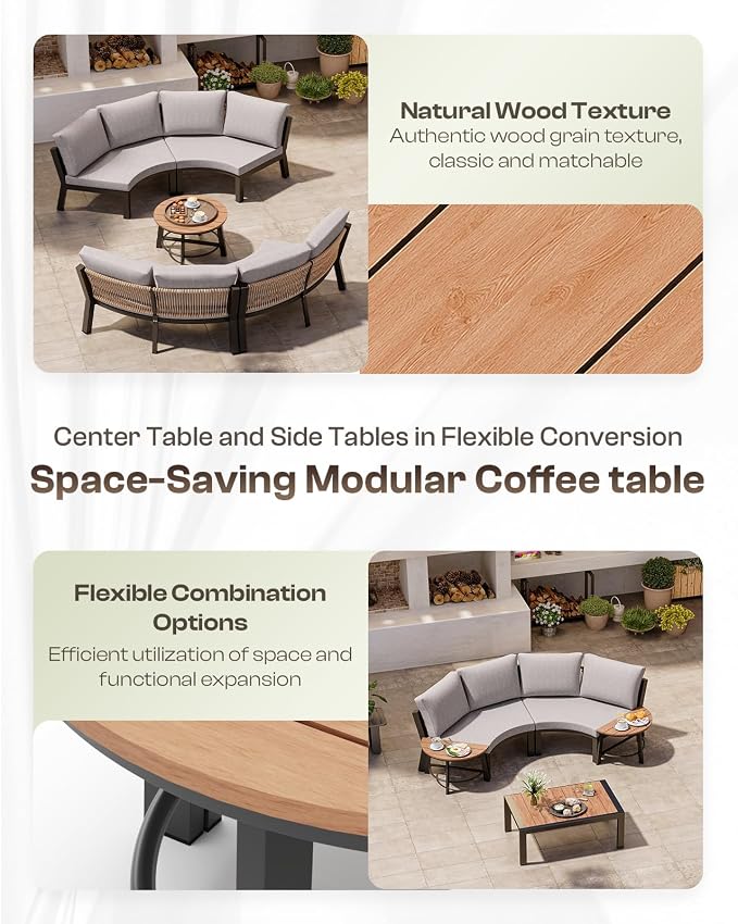 Outdoor Aluminum Round Coffee Table, All-Weather Patio Coffee Tables for Outside with PS Wood-Like Table Top, Modular Coffee Table for Backyard, Balcony, Deck, Yard, Graphite