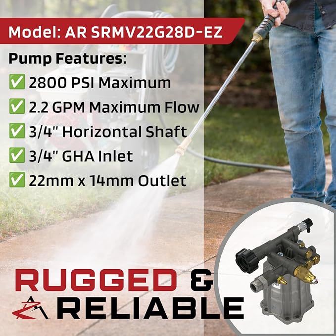 The ROP Shop OEM AR 3/4" Shaft 2800 PSI Horizontal Pressure Washer Pump for Porter Cable PC2525SP